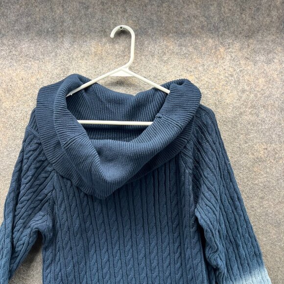 Tommy Hilfiger Sweater Womens XXL Blue Cable Knit Cowl Neck Tie Dye Fleece - Picture 13 of 13